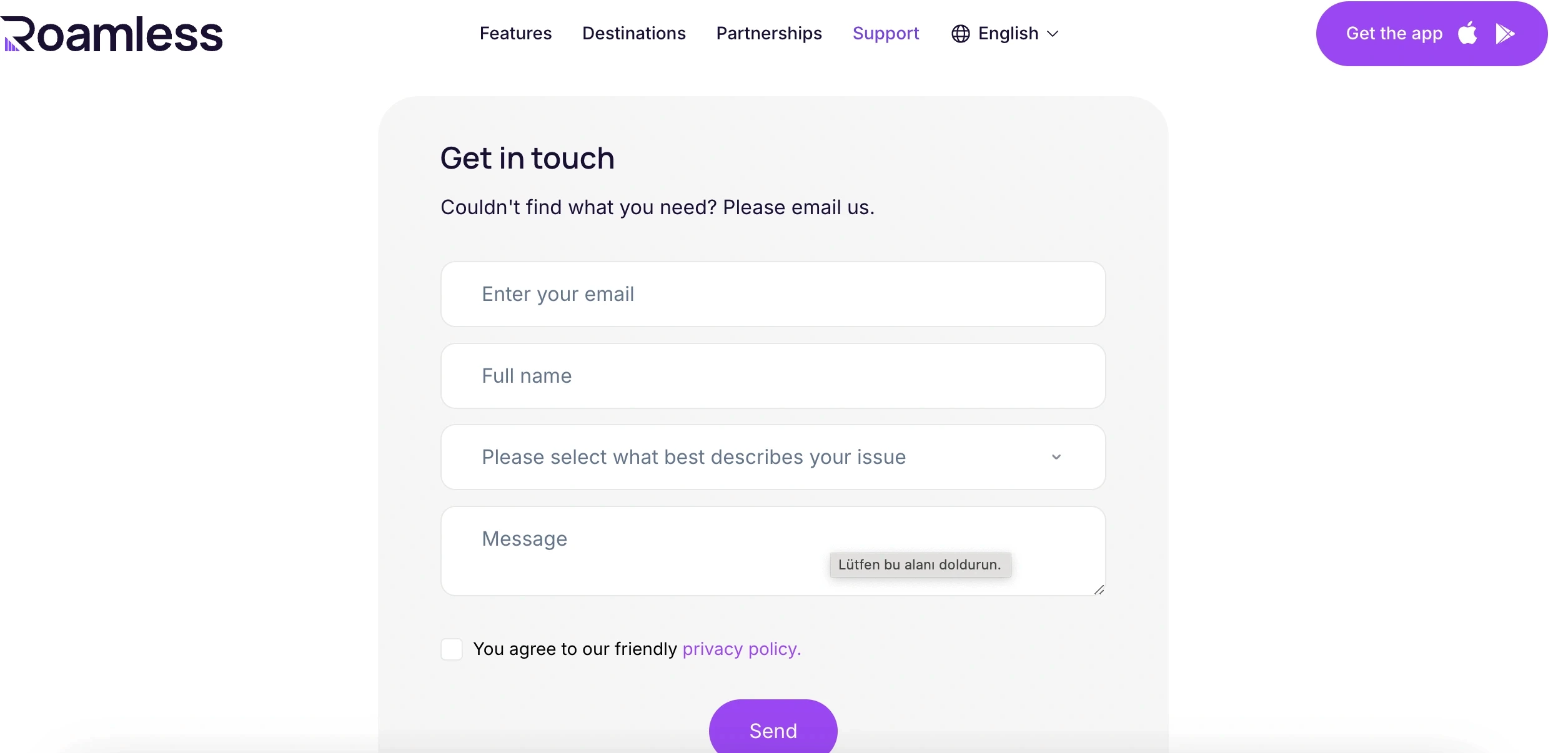 Roamless support form