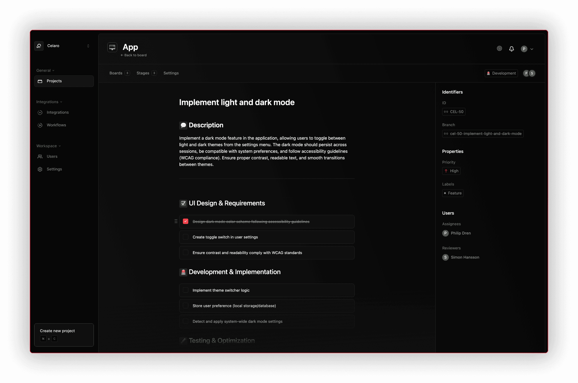 Task-view in Celaro.