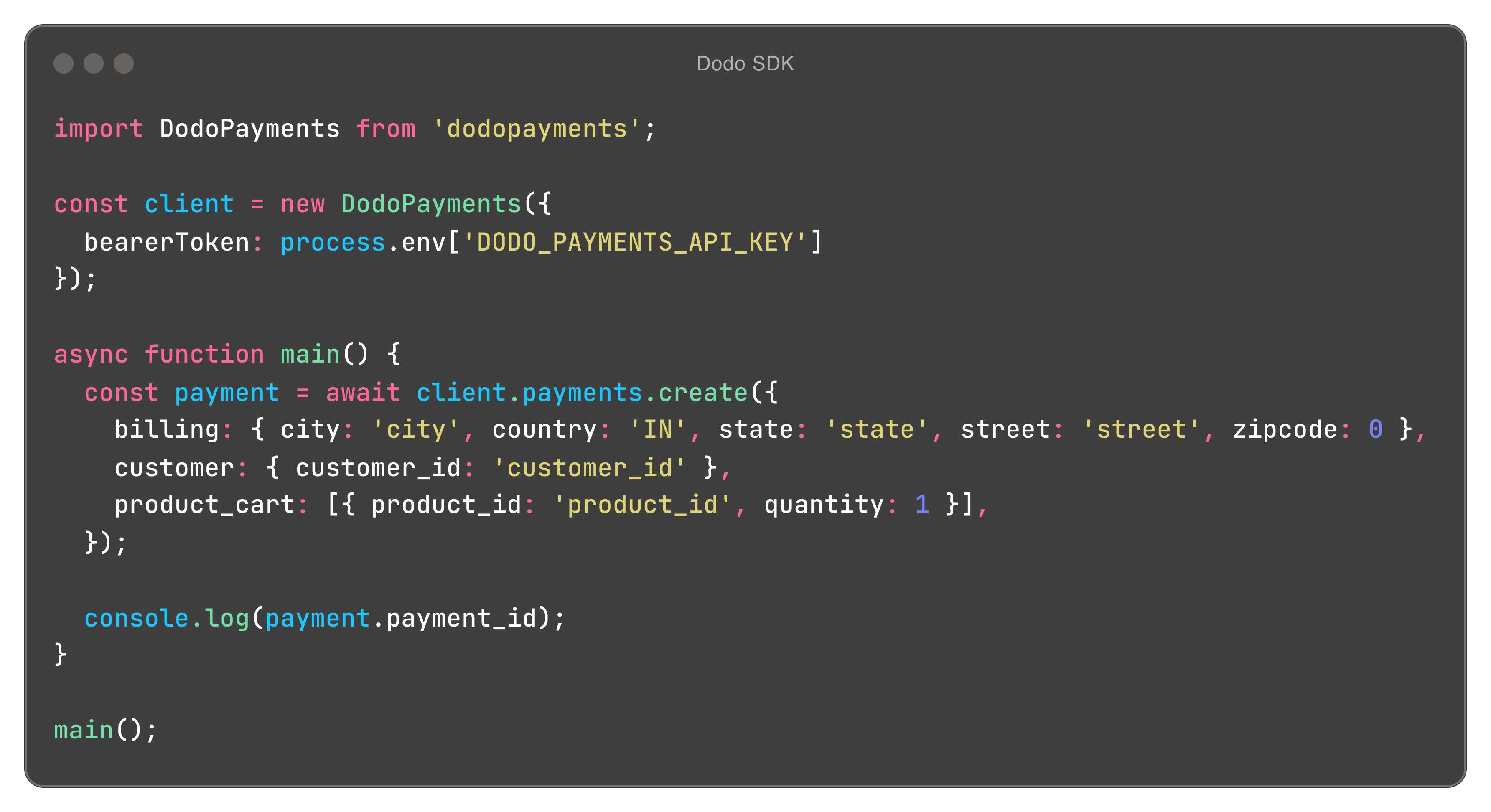Screenshot of the Dodo Payments SDK