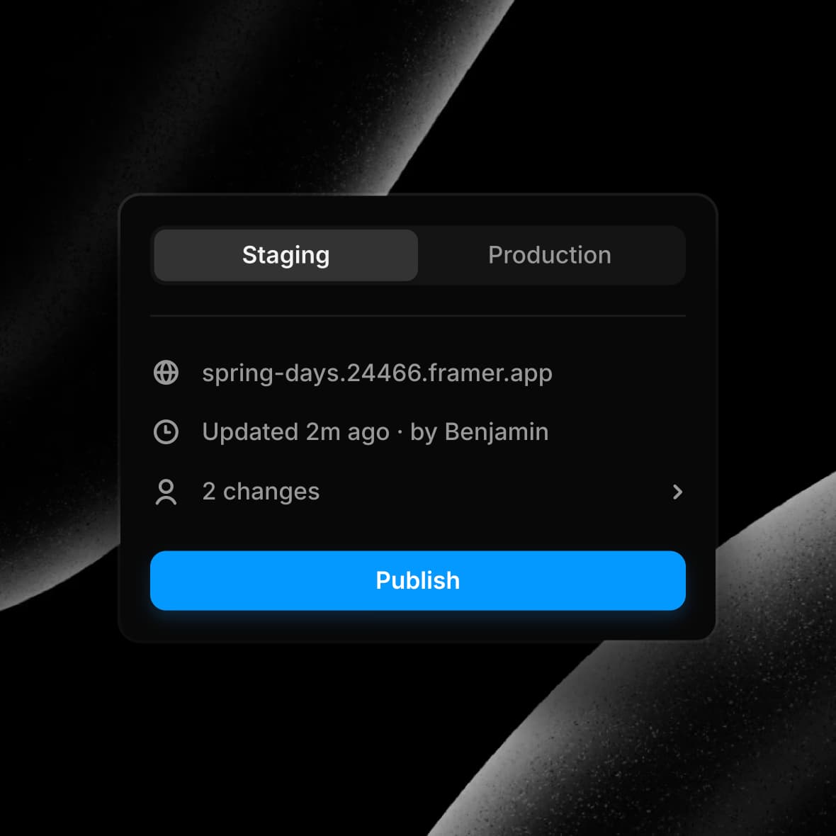 Publish button in Framer