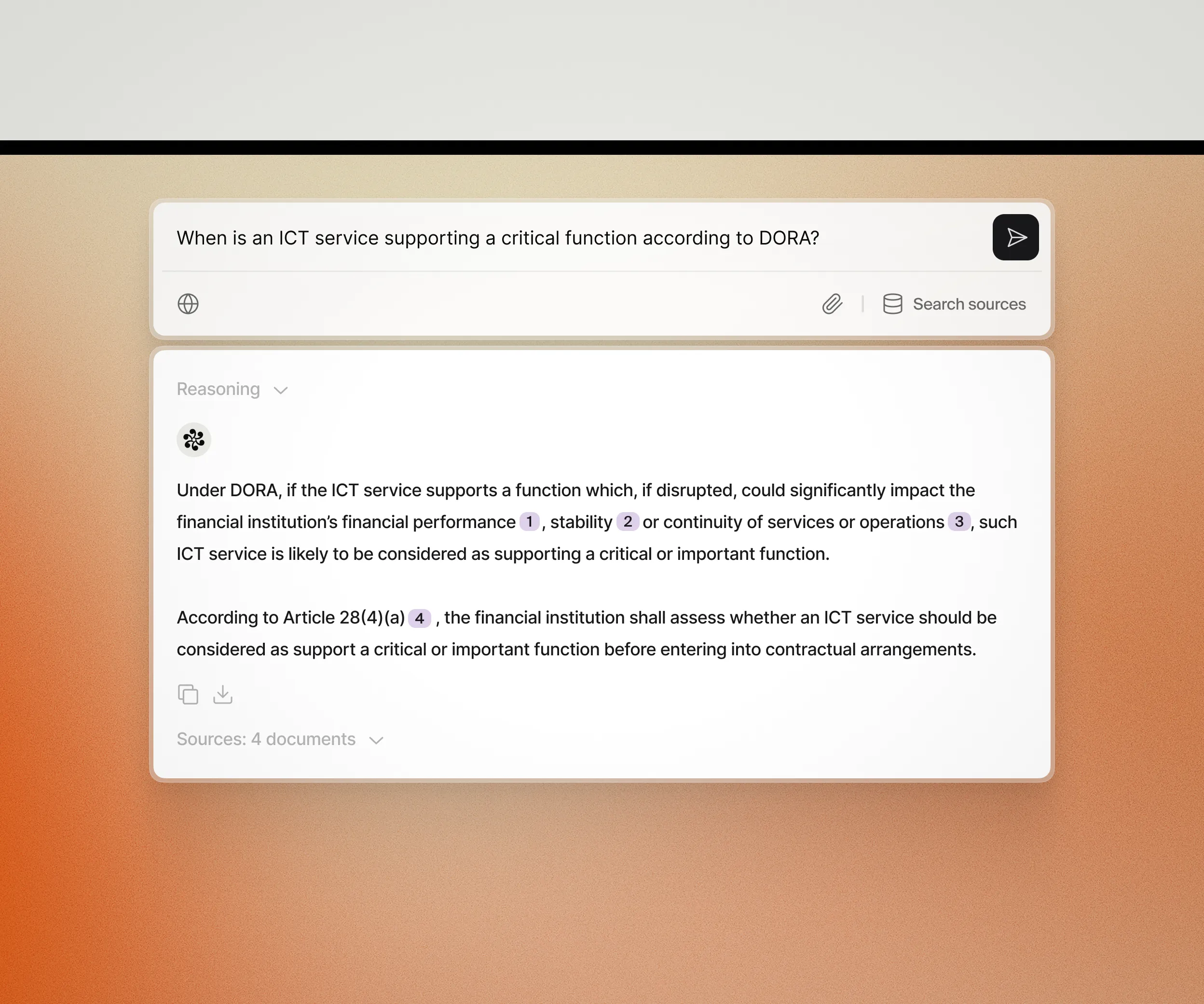 AI assistant that handles attachments, internal and external documents and cites source material