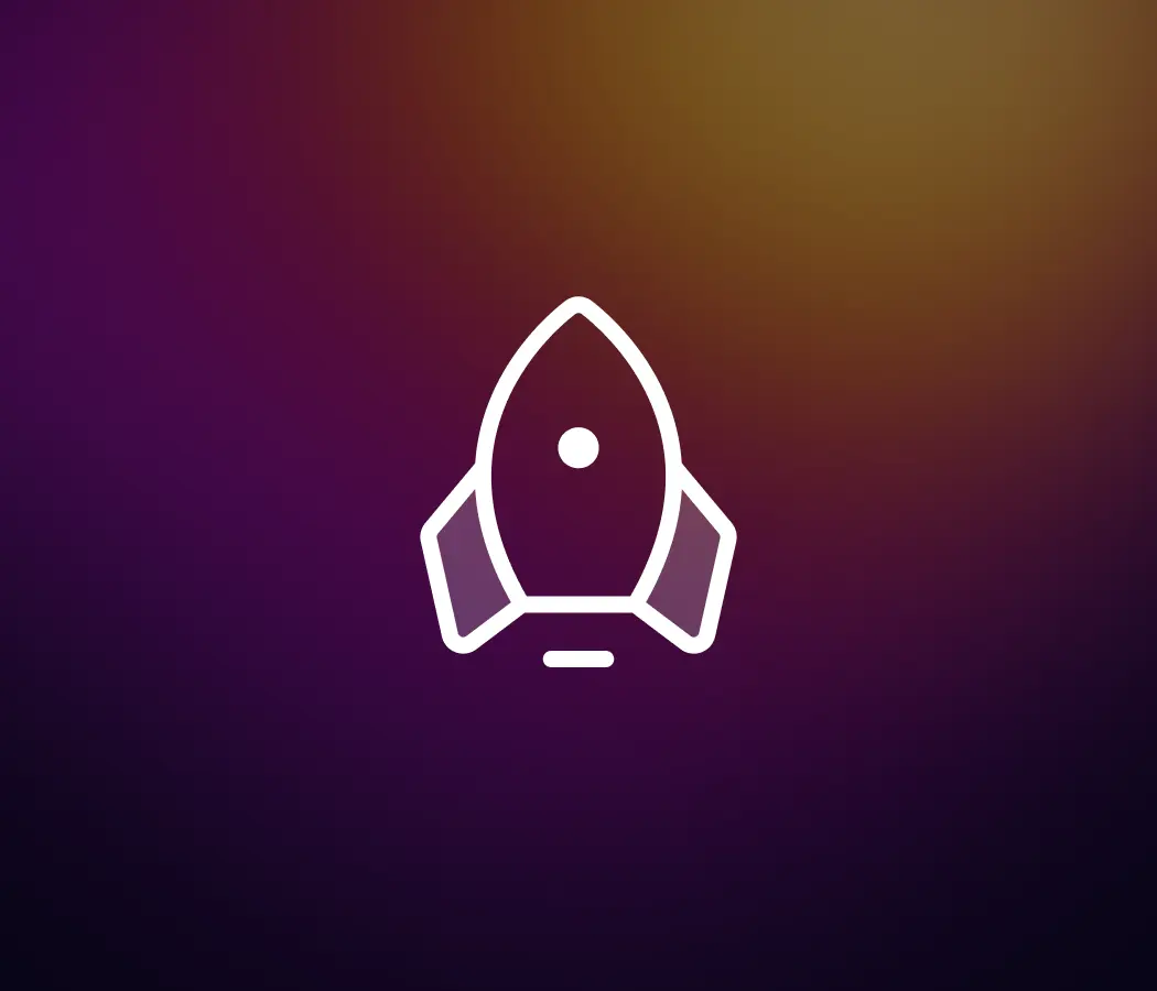 A gradient background with a rocket icon displayed prominently